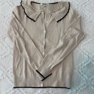Boden Cream Cardigan with Ruffle Collar